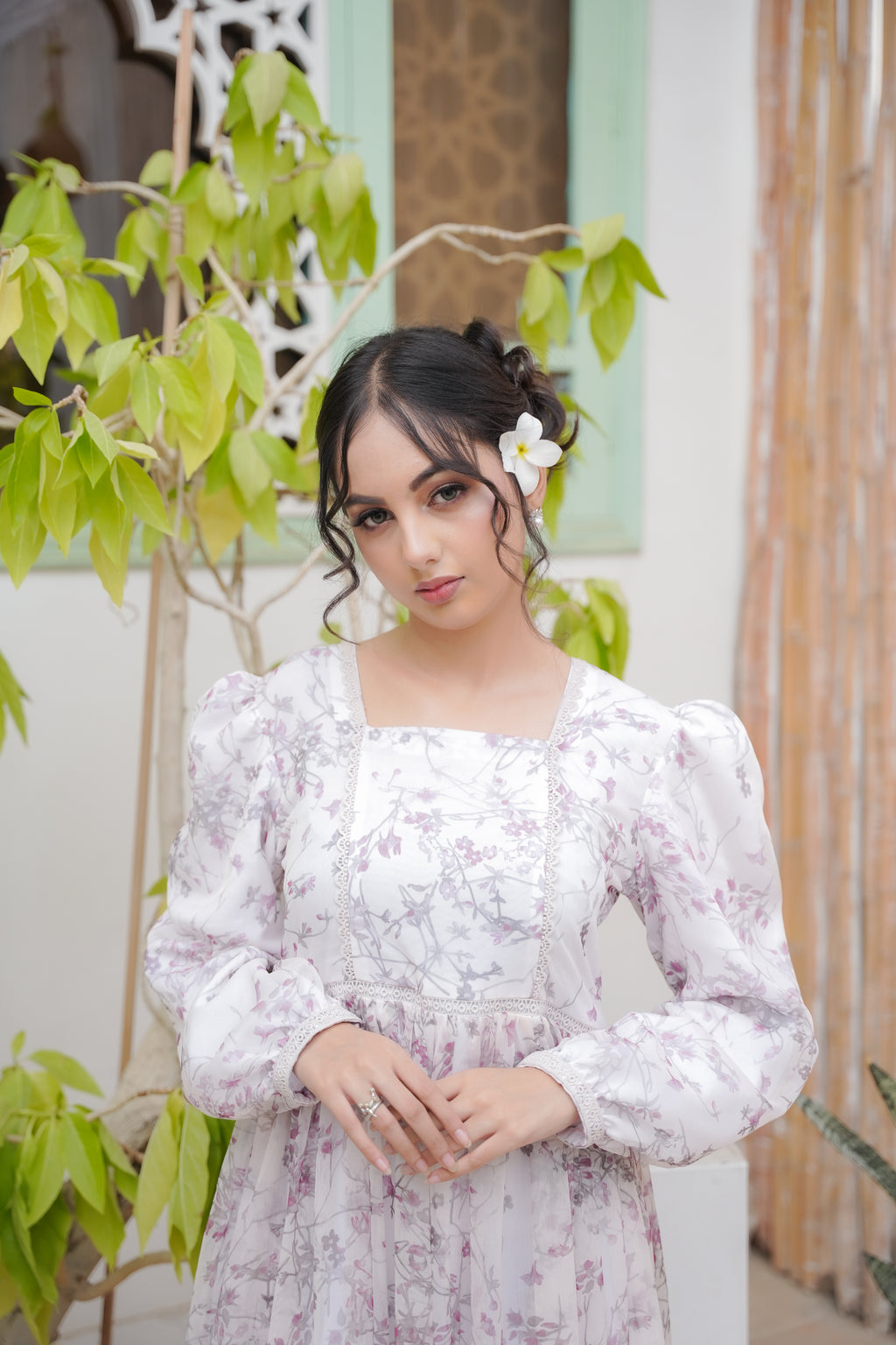 DREAMY PRINTED WHITE CHIFFON LONG DRESS
