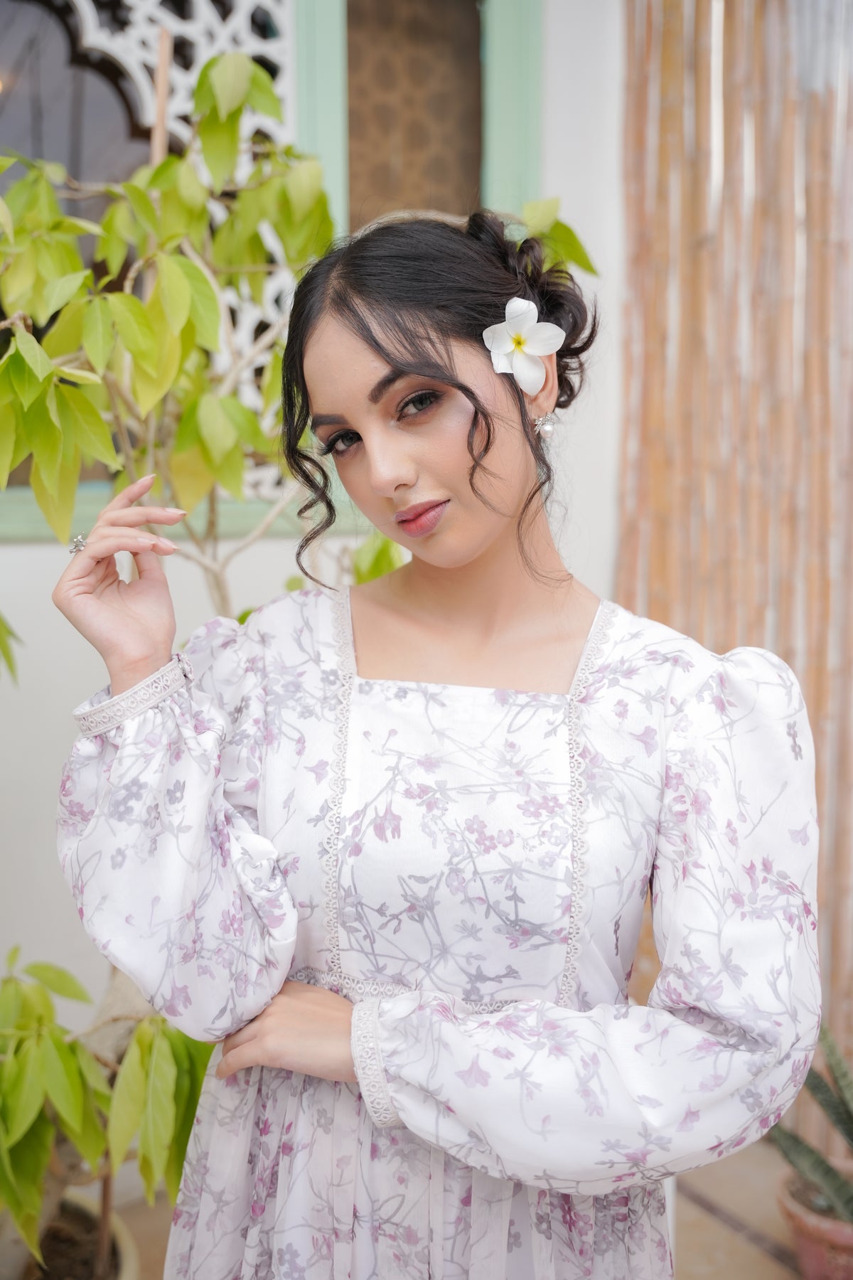 DREAMY PRINTED WHITE CHIFFON LONG DRESS