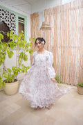 DREAMY PRINTED WHITE CHIFFON LONG DRESS