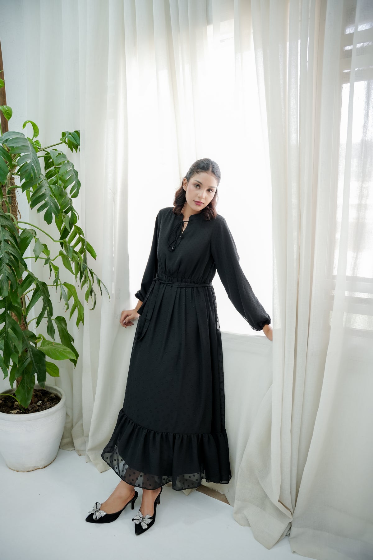COCO BLACK BROCHIA LONG DRESS