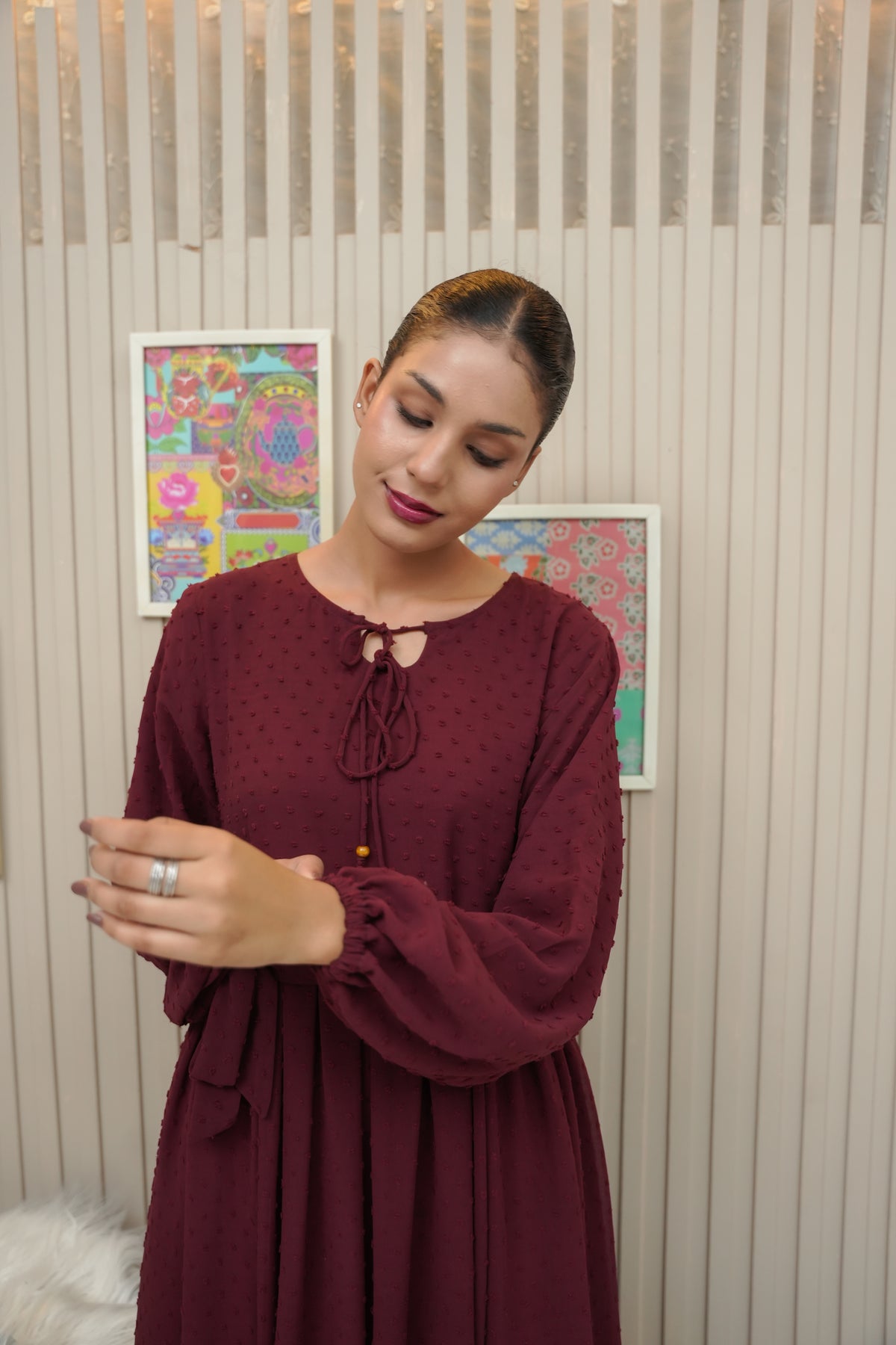 ETHEREAL MAROON BROCHIA LONG DRESS