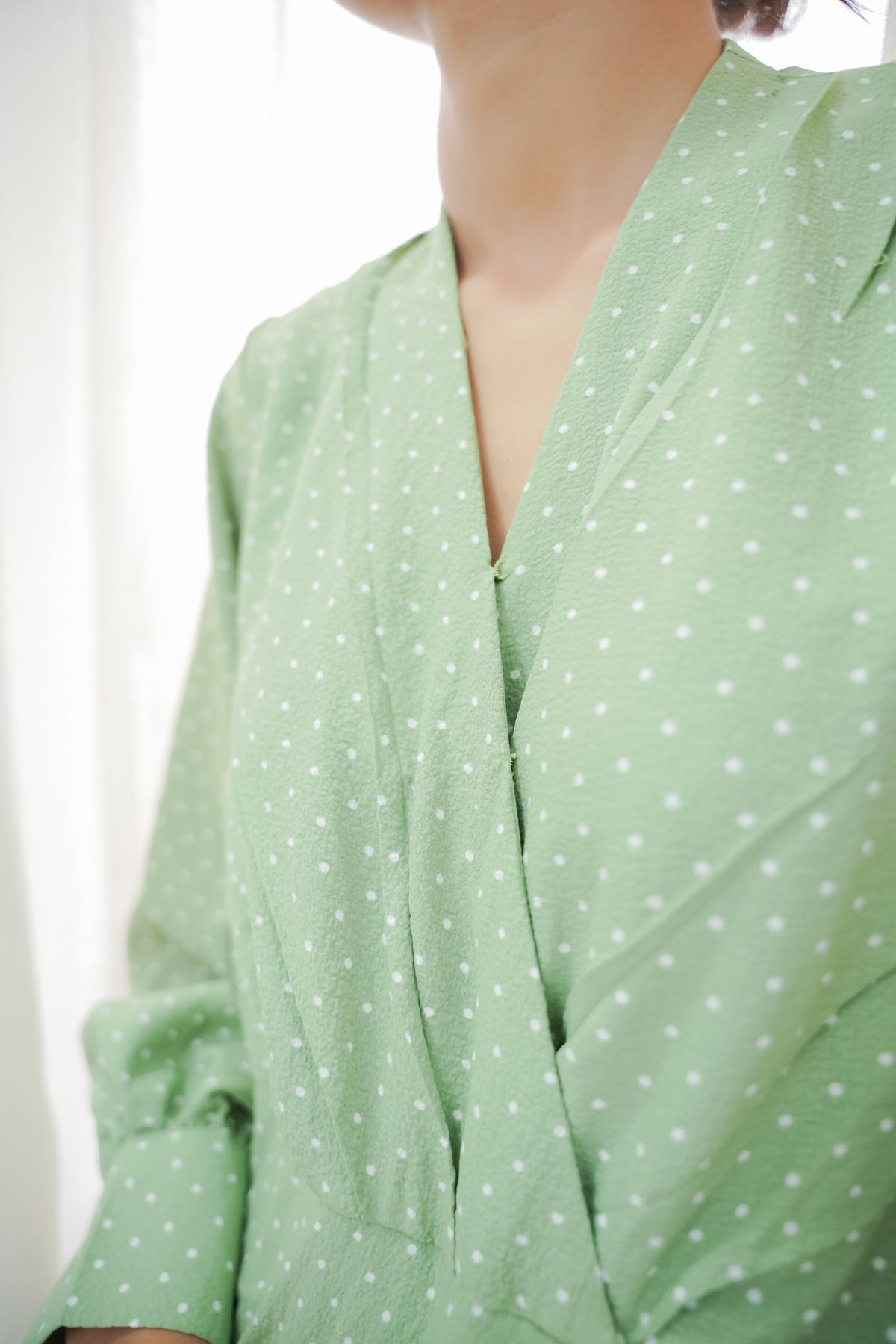 GREEN POLKA DOTS STRETCH LONG DRESS